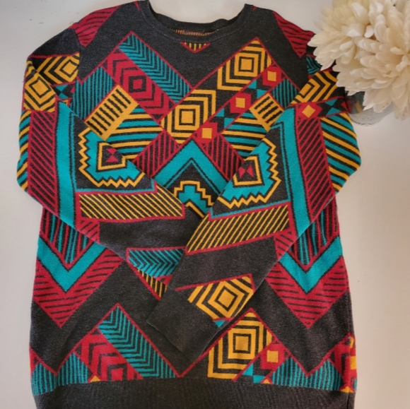 Empyre Surplus Co Aztec Abstract Multicolor Crewneck Sweater - Picture 1 of 2